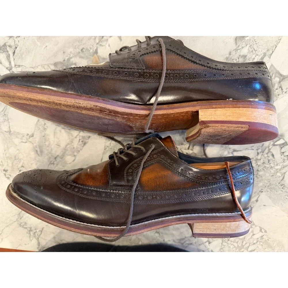 Johnston & Murphy Mens 10M Italy Leather Wingtip Brogue Oxford Shoes Shoe Trees